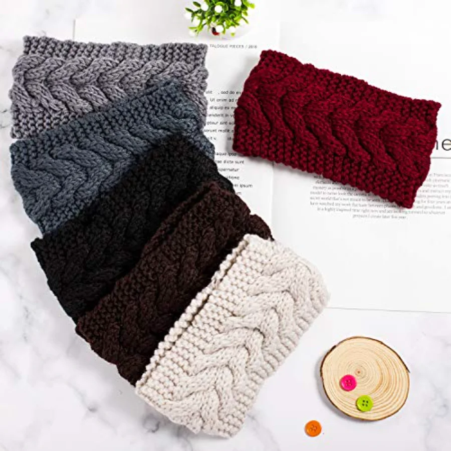 6 Pieces Twist Knitted Headbands Winter Ear Warmers, view 4