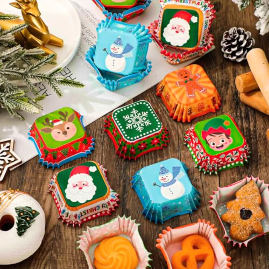 300Pcs Christmas Cupcake Liners Xmas Mini Square Muffin Cupcake Wrappers, view 4