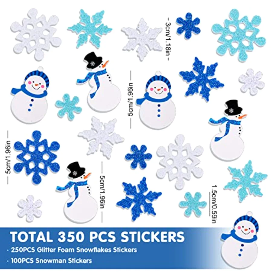 Winter Glitter Foam Sticker Kit 350Pcs Blue White Snowflake Snowman Foam, view 2