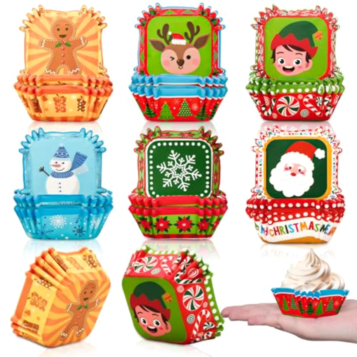 300Pcs Christmas Cupcake Liners Xmas Mini Square Muffin Cupcake Wrappers
