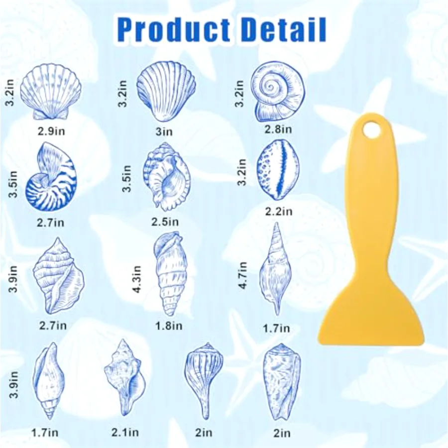 13Pcs Blue Seashell Bathroom Non Slip Stickers Waterproof Anti Slip, view 2