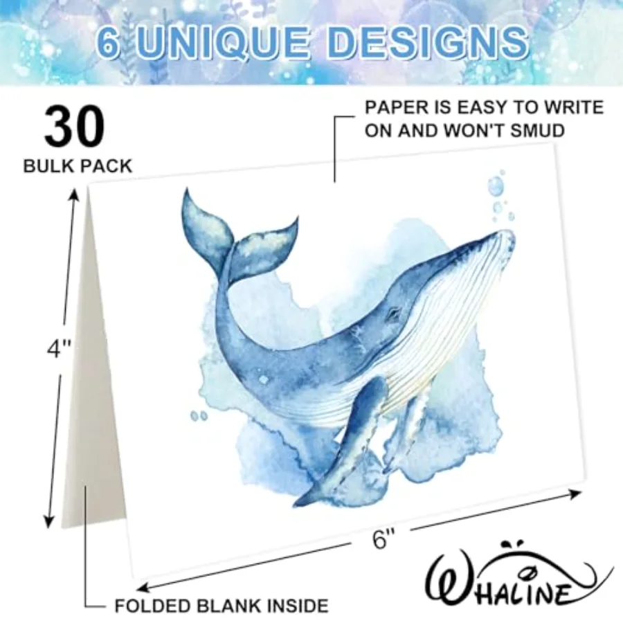 30Pcs Ocean Greeting Card with Envelope Sticker, view 2
