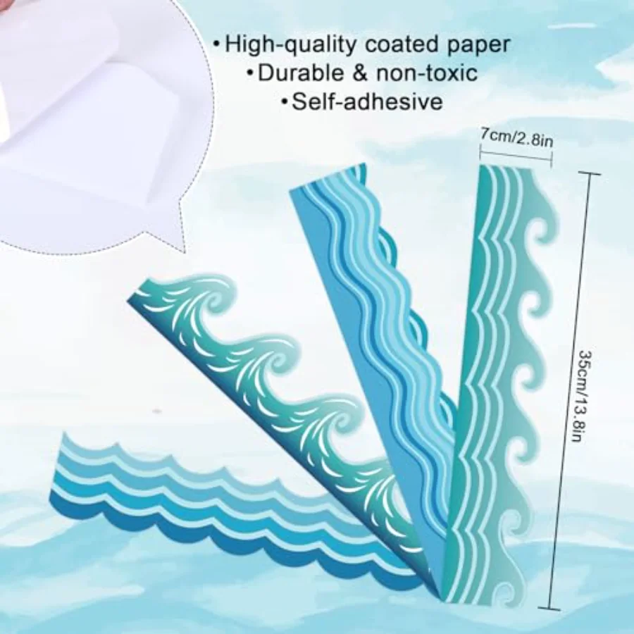 69Ft Ocean Wave Bulletin Board Borders 60Pcs Self Adhesive Sea Border Trim, view 2