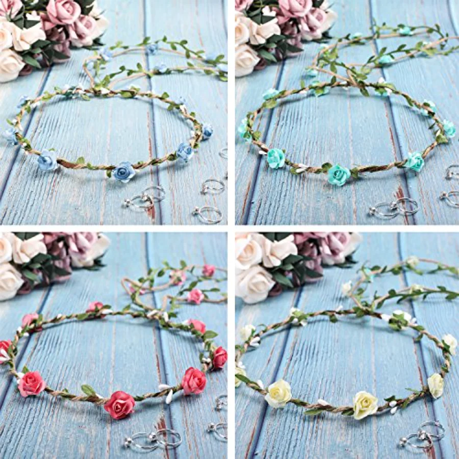 4 Pcs Flower Crown Floral Wreath Headband Floral Garland Headbands, view 3