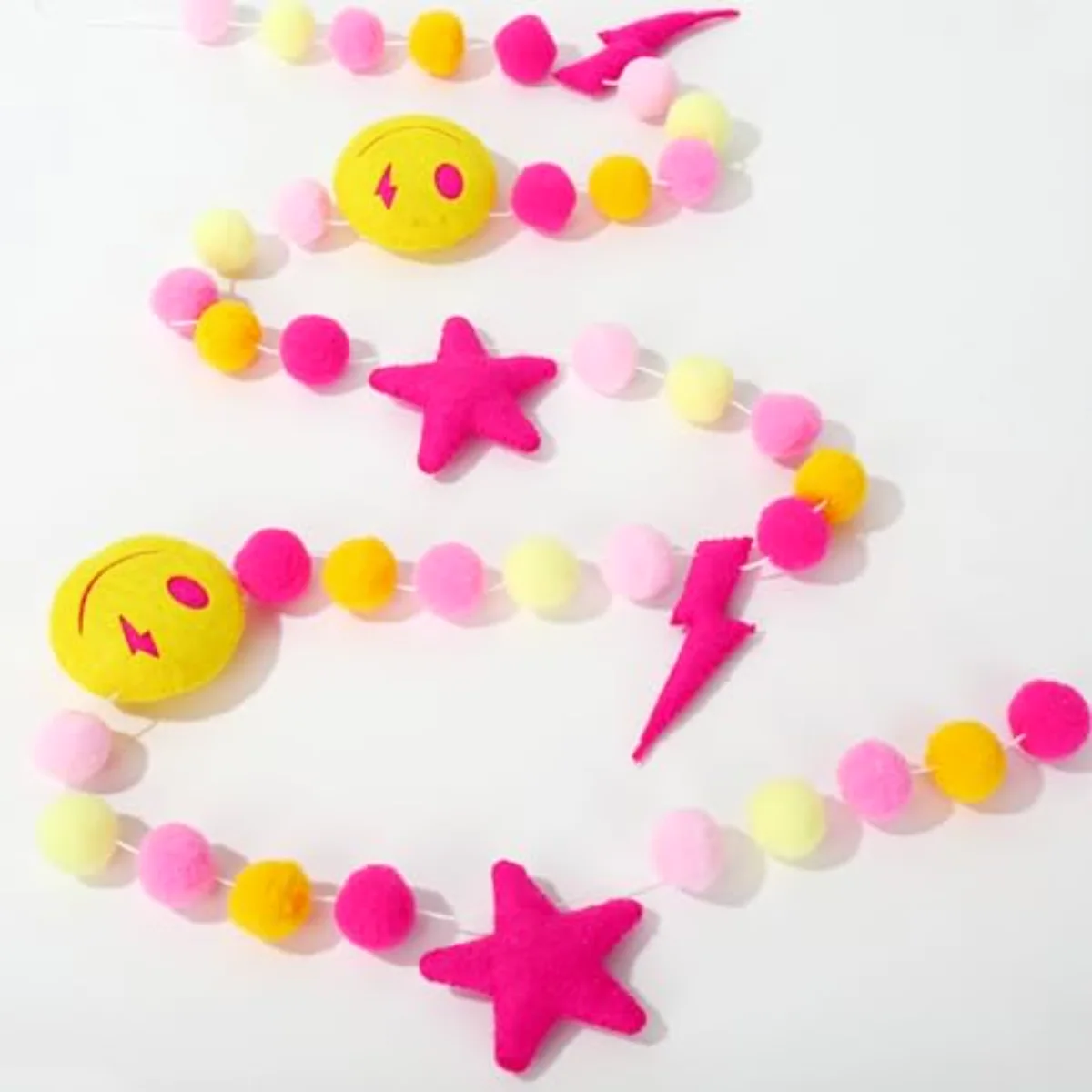 Preppy Felt Banner 3D Pink Face Lighting Star Banner Felt Ball Garland