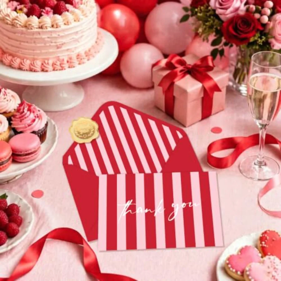 24 Pack Striped Thank You Cards Red and Pink Greeting Cards Blank Note, view 4