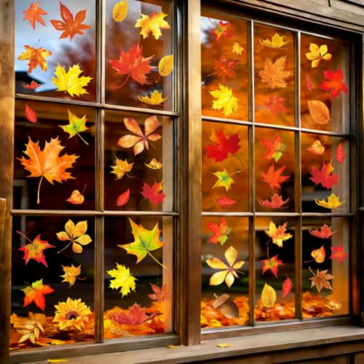 6 Sheets Fall Window Clings Watercolor Maple Leaves Double Sided Glass