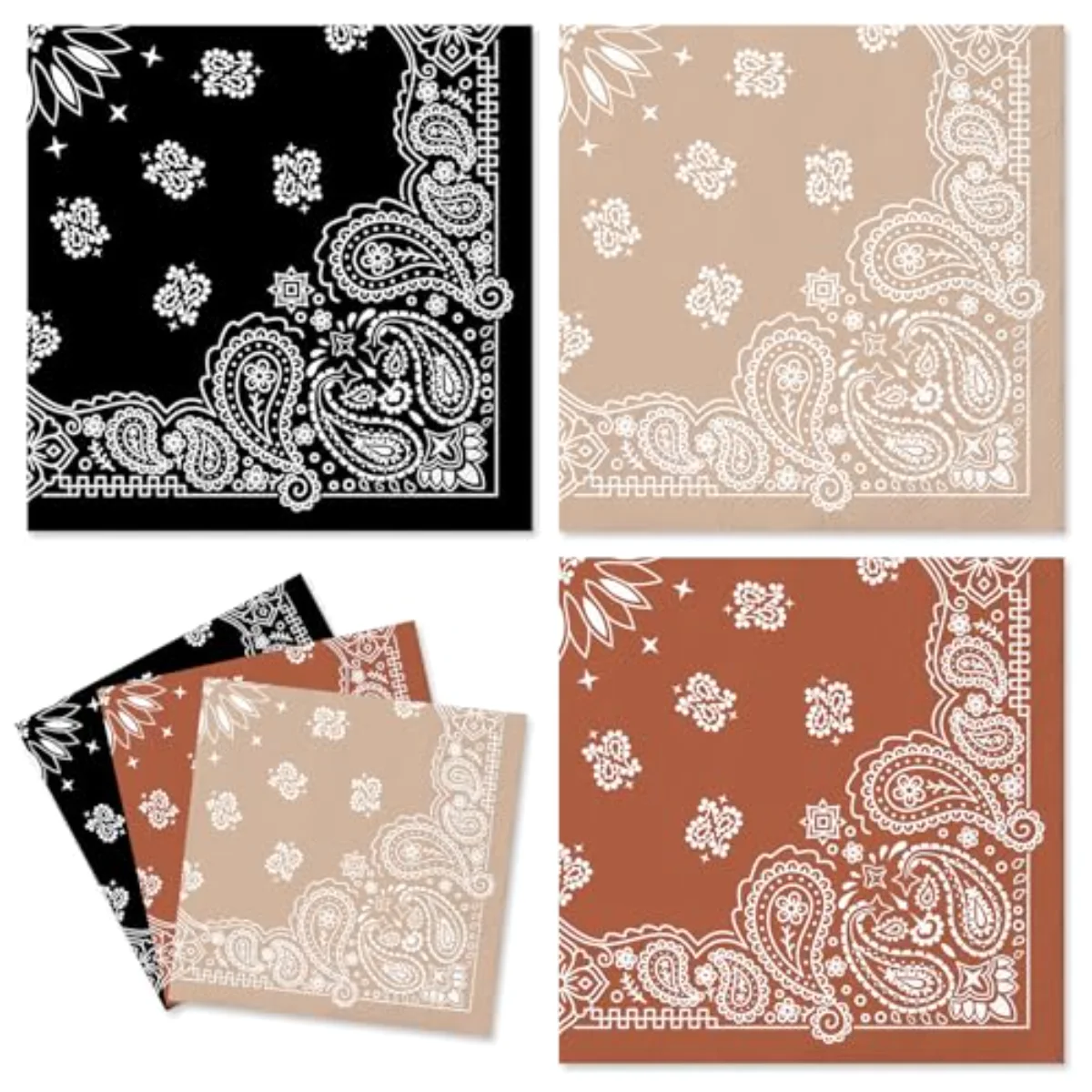 120Pcs Western Bandana Cocktail Napkins 3 Colors Wild West Paper Napkin