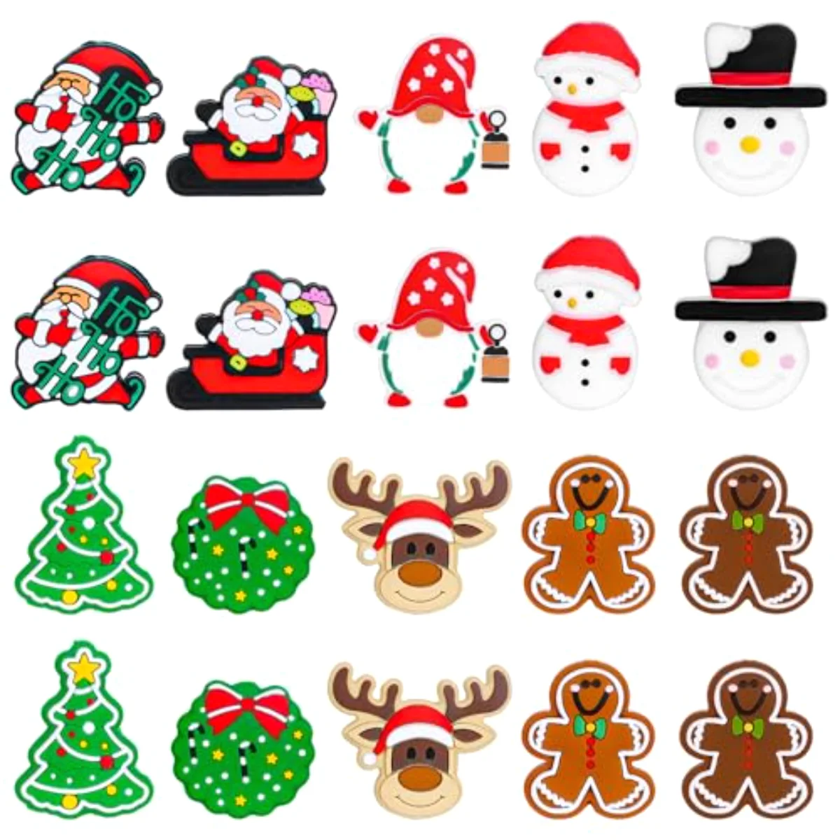 20Pcs Christmas Silicone Focal Beads Cartoon Santa Snowman Shape Polygonal