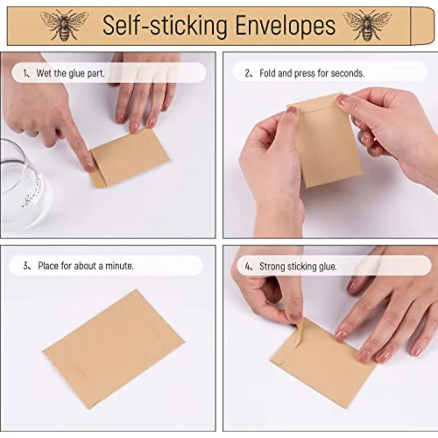 200 Pack Seed Packets Forget Me Not Prints Kraft Envelopes Rustic Small, view 4
