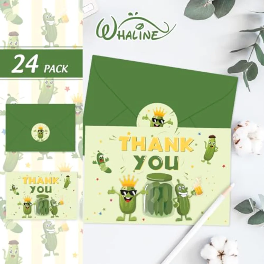 24 Pack Funny Pickle Party Thank You Cards Green Cucumber Greeting Card, view 3