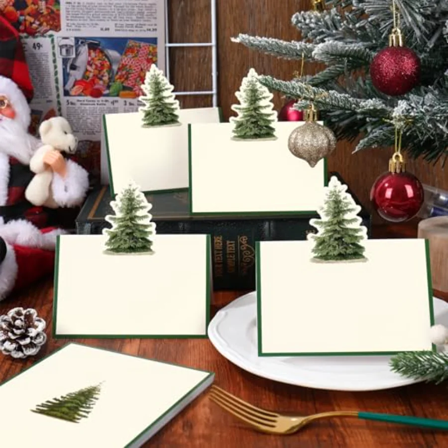 60 Pcs Christmas Place Cards 4.7 x 3.2 Inch Green Xmas Tree Tent Name, view 3