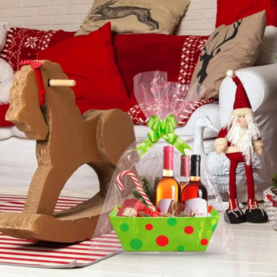12 Pack Christmas Empty Gift Basket Kit Bulk Red Green Polka Dot Cardboard, view 4