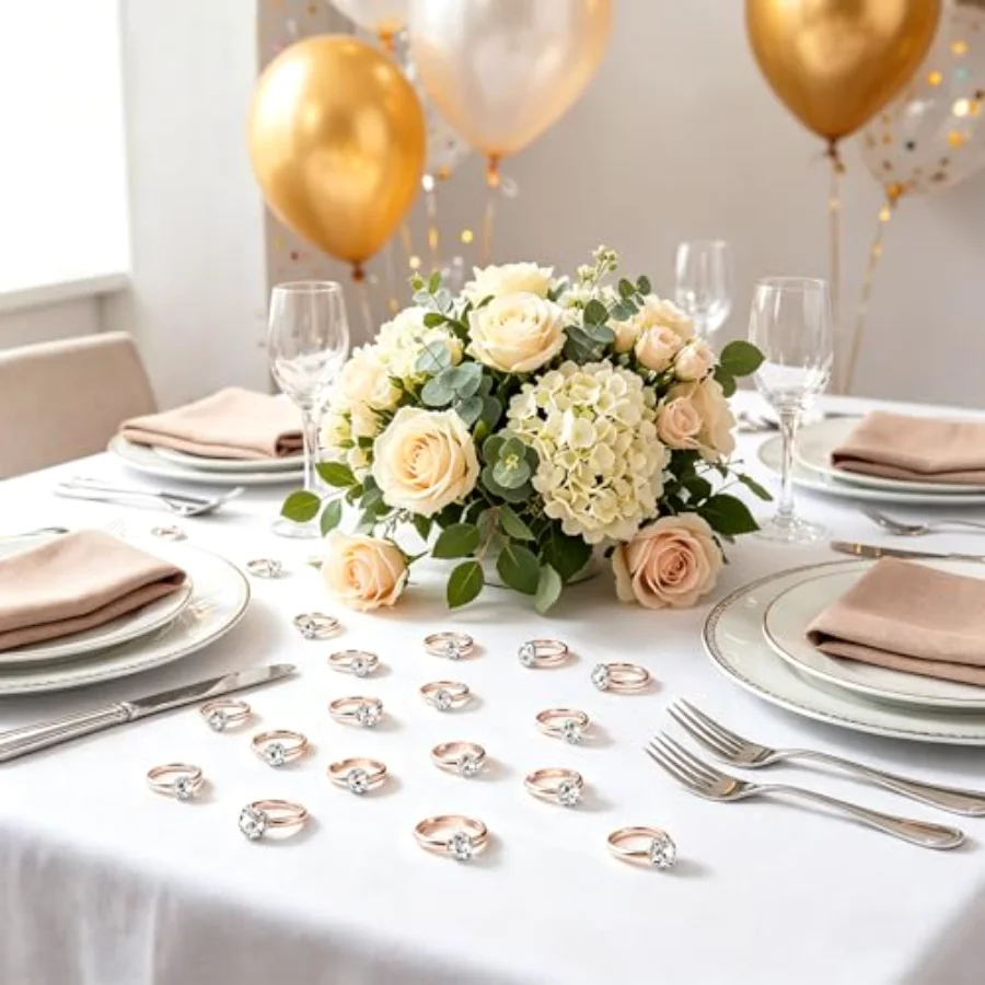 36 Packs Rose Gold Diamond Engagement Rings Bridal Shower Rings for, view 4