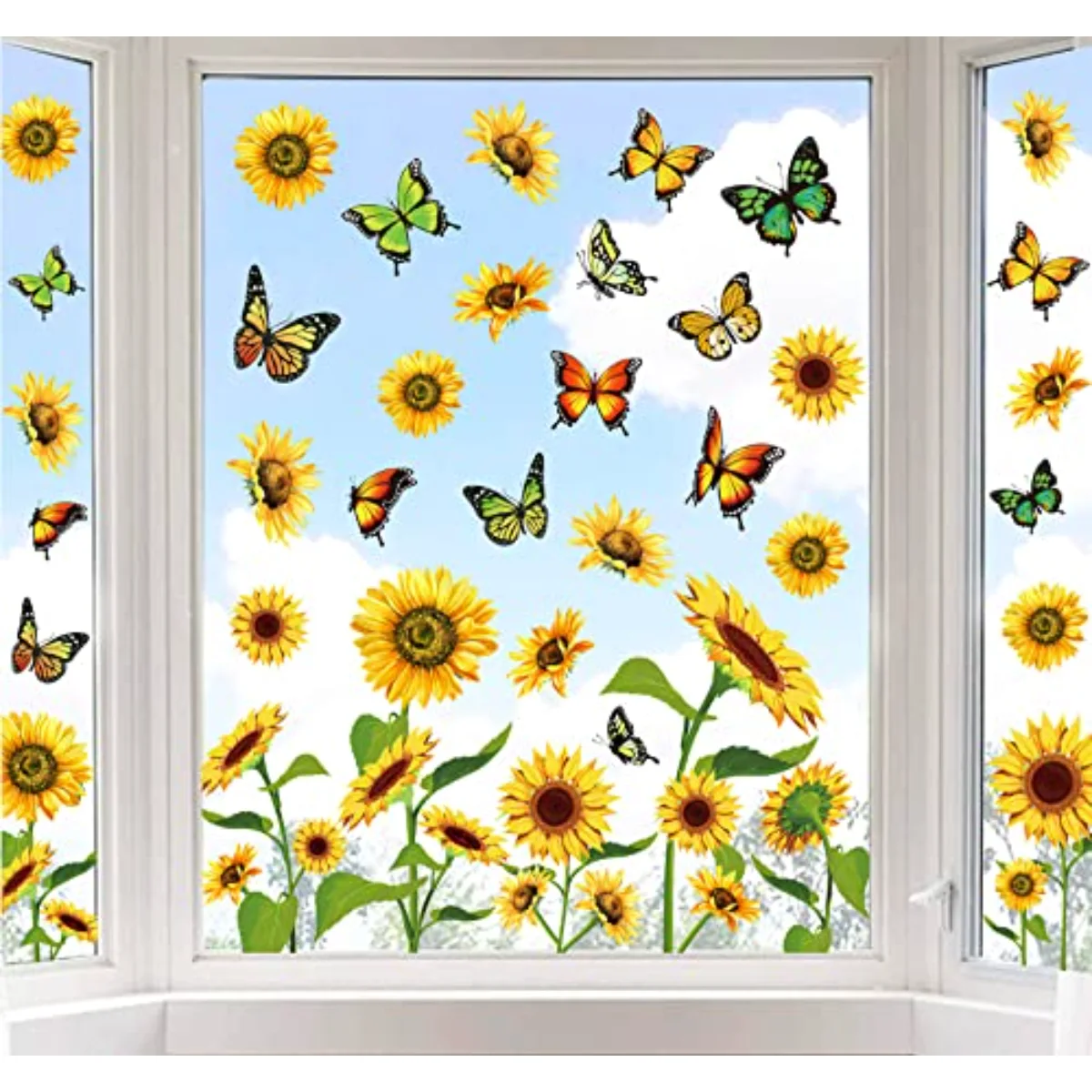 6 Sheets Sunflower Window Clings Spring Summer Flower Butterfly Window