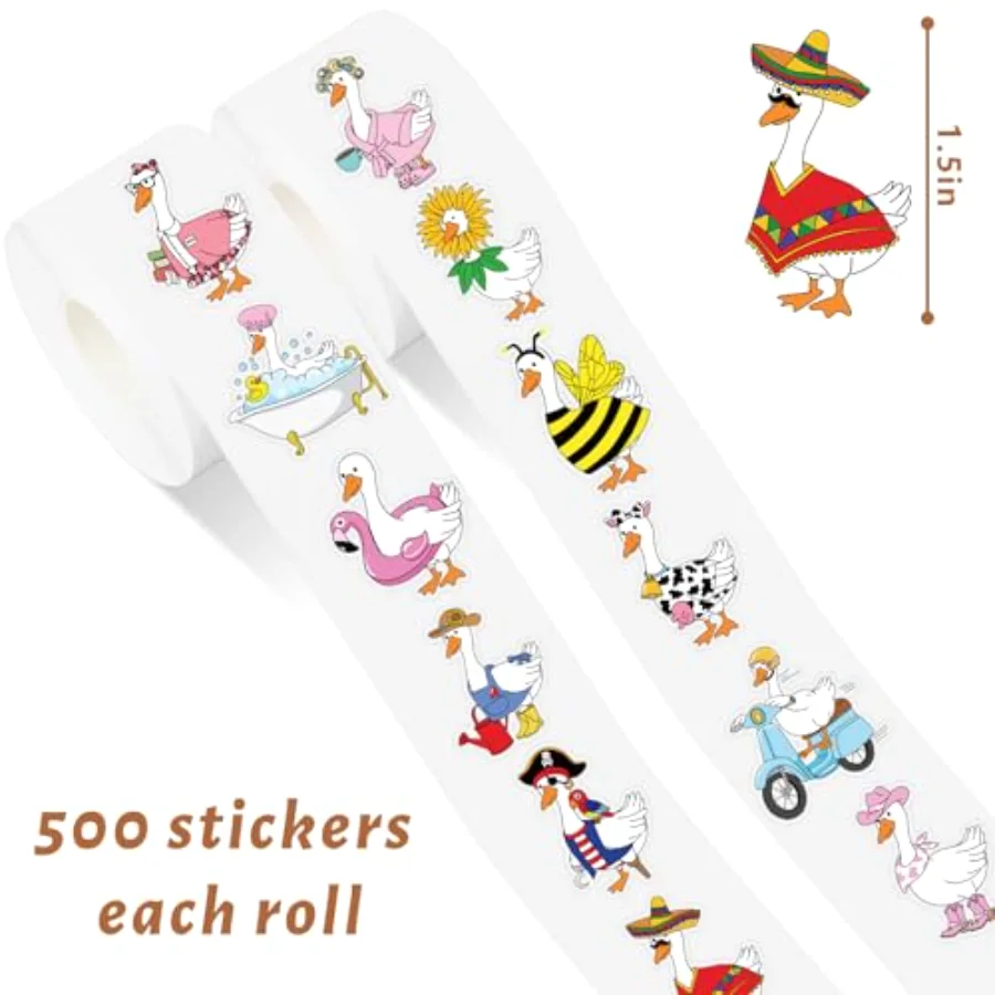 1000 Pcs Silly Goose Stickers Roll Funny Goose Self Adhesive Decals for, view 2