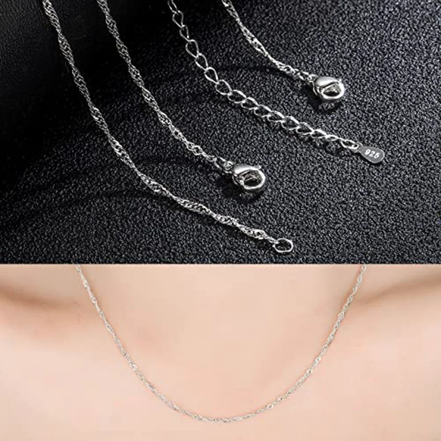 24 Pack 18'' Silver Plated Chain Necklace 925 Water Ripple Plated Necklace, view 4