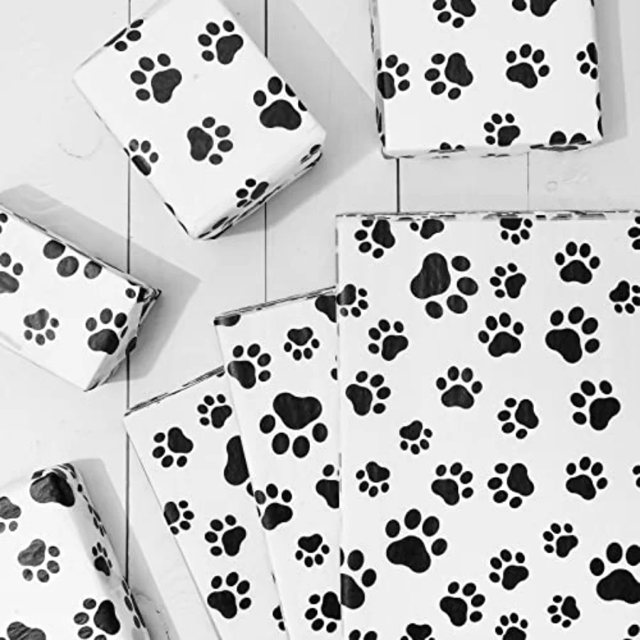 100 Sheet Pet Paw Print Tissue Paper White Black Gift Wrapping Paper 14 x, view 3