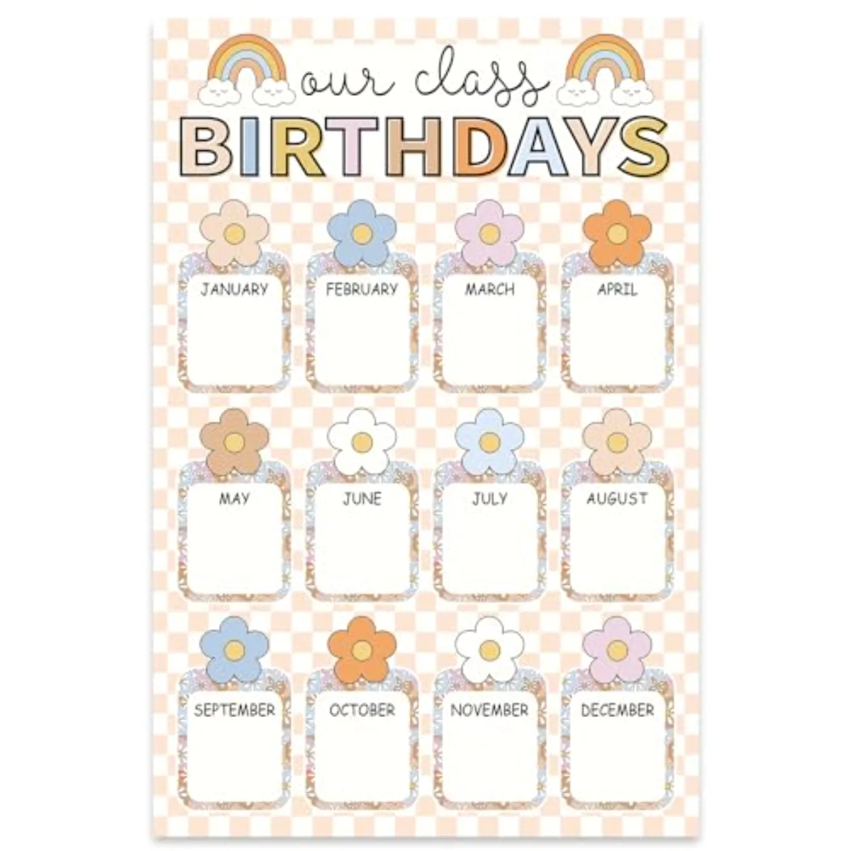 Happy Birthday Chart Poster Pastel Boho Flower Birthday Chart Calendar
