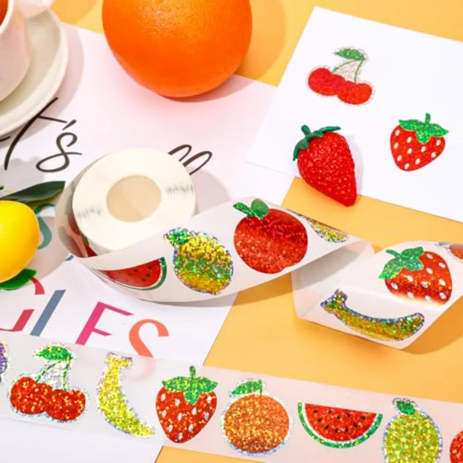 Summer Fruit Stickers Roll Holographic Apples Lemon Strawberry Seal, view 3