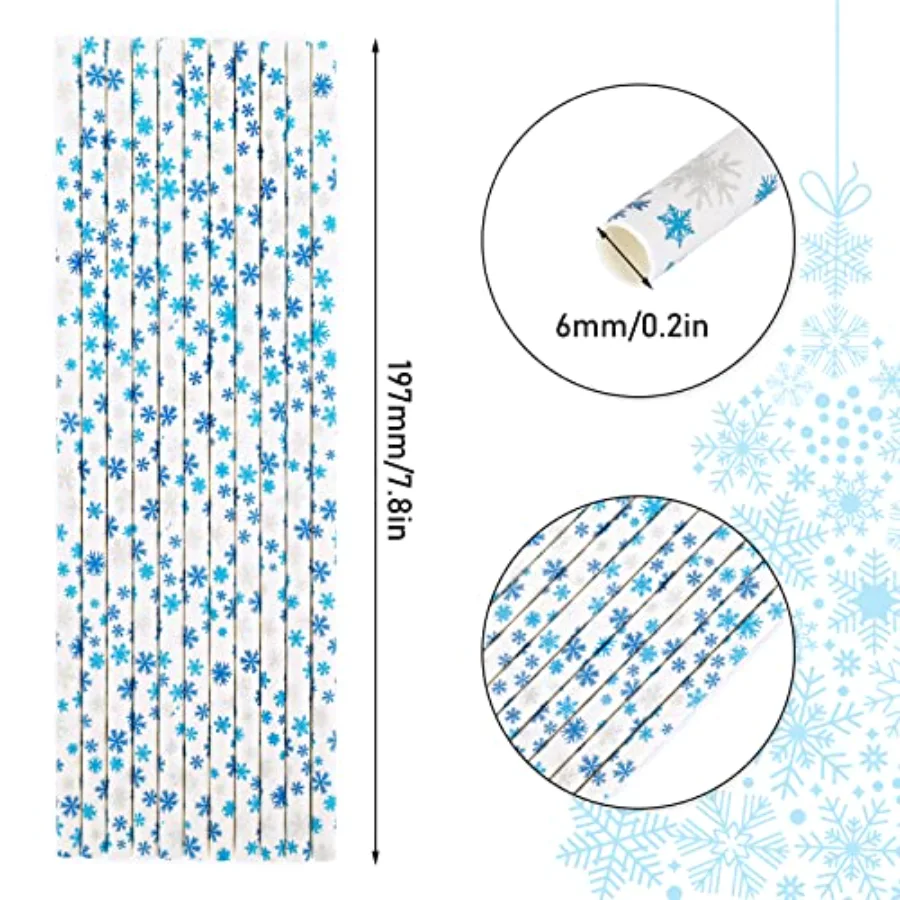 200Pcs Winter Paper Straws Snowflake Disposable Straw for Winter Holiday, view 2
