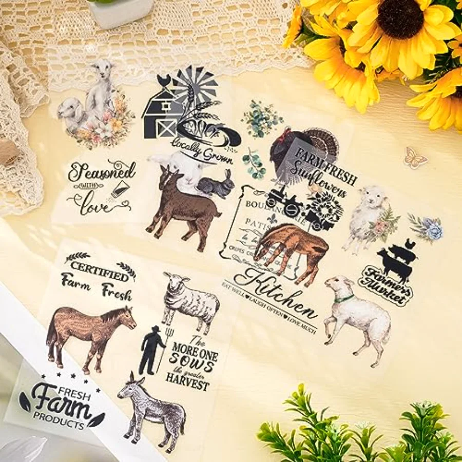 12 Sheet Farmhouse Rub on Transfer for Furniture and Crafts Rustic Animals, view 4