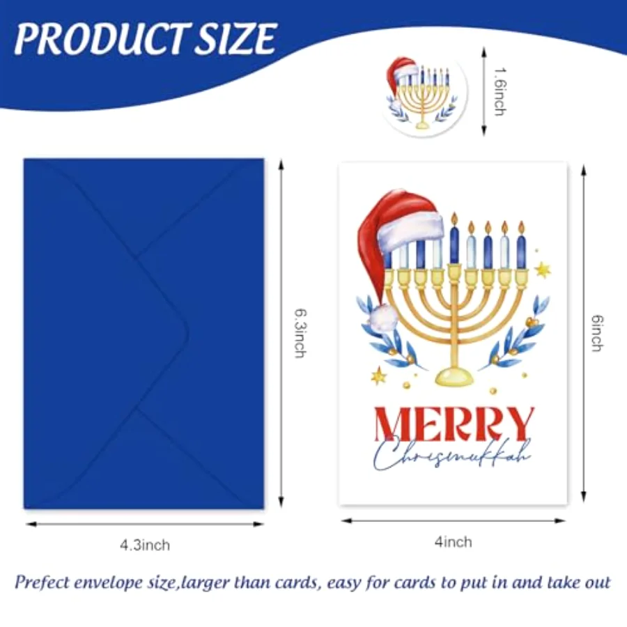 24Pcs Merry Christmukkah Cards Blank Note Cards with Envelopes Stickers, view 2