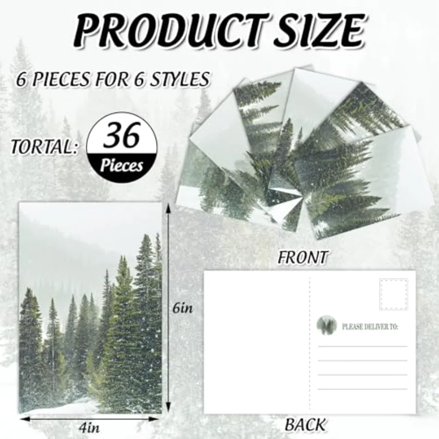 36 Pcs Christmas Postcards Snowy Pine Tree Forest Post Cards Assortment, view 2