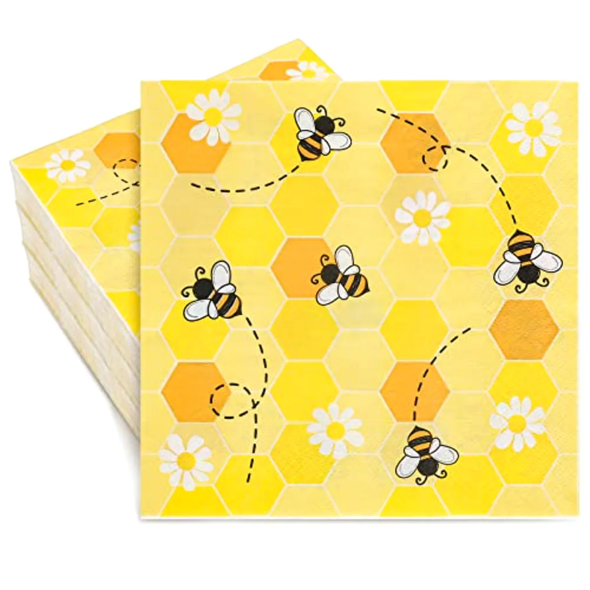 Bee Paper Napkins 6.5 x 6.5 Inch Bumblebee Daisies Print Disposable