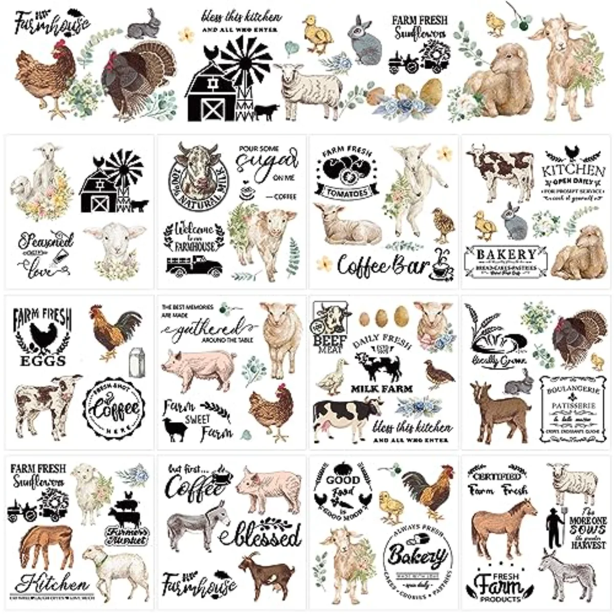 12 Sheet Farmhouse Rub on Transfer for Furniture and Crafts Rustic Animals