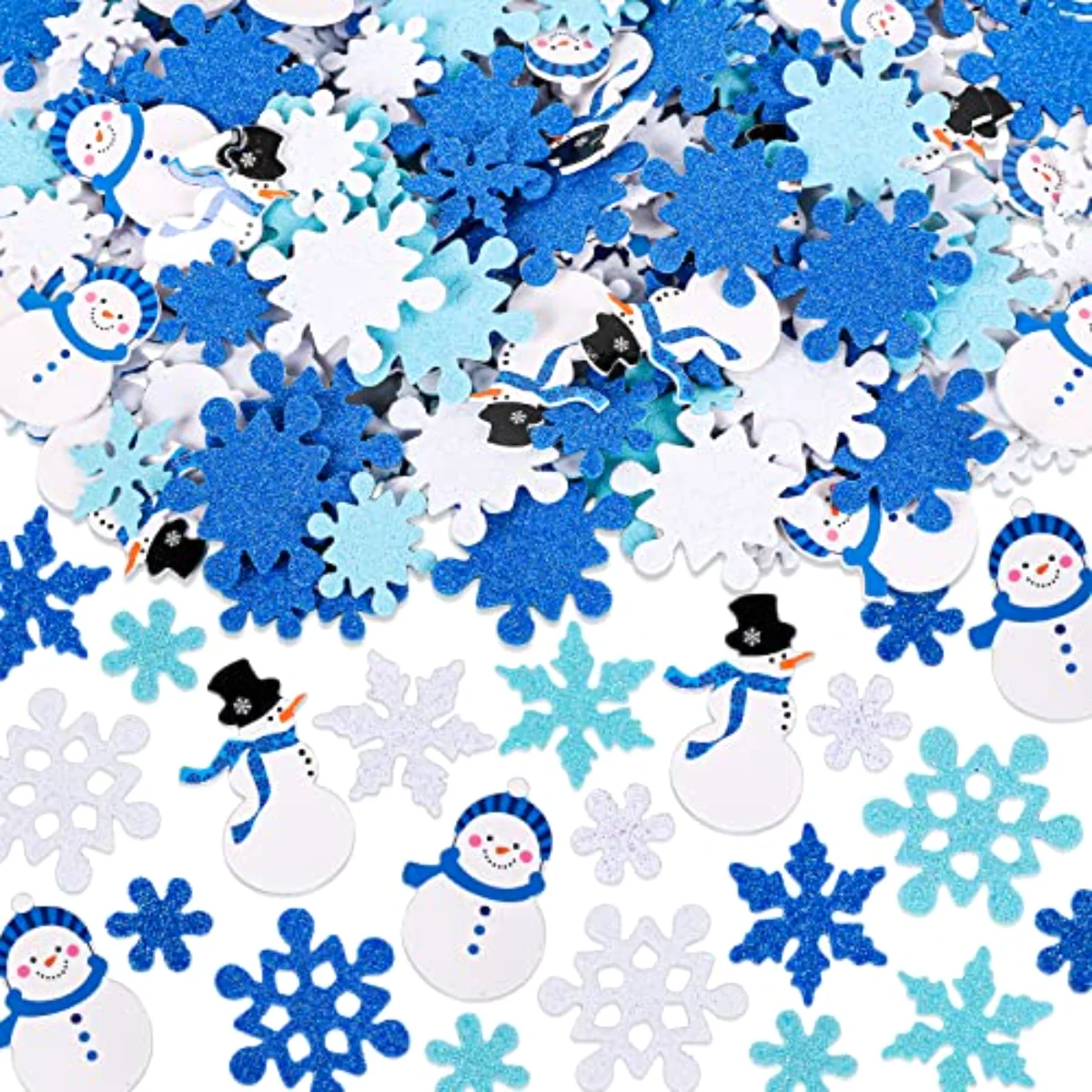 Winter Glitter Foam Sticker Kit 350Pcs Blue White Snowflake Snowman Foam