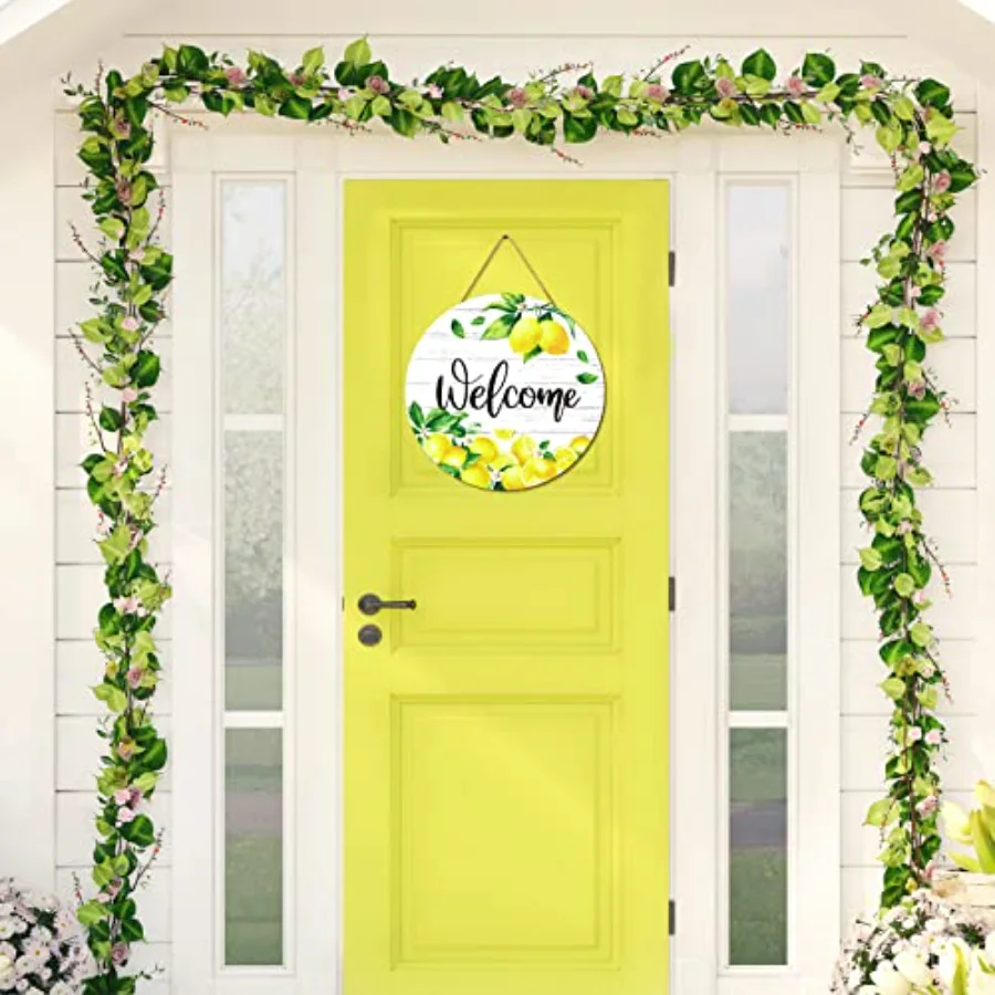 Lemon Welcome Door Sign Summer Lemon Wooden Hanging Sign Farmhouse Rustic, view 3