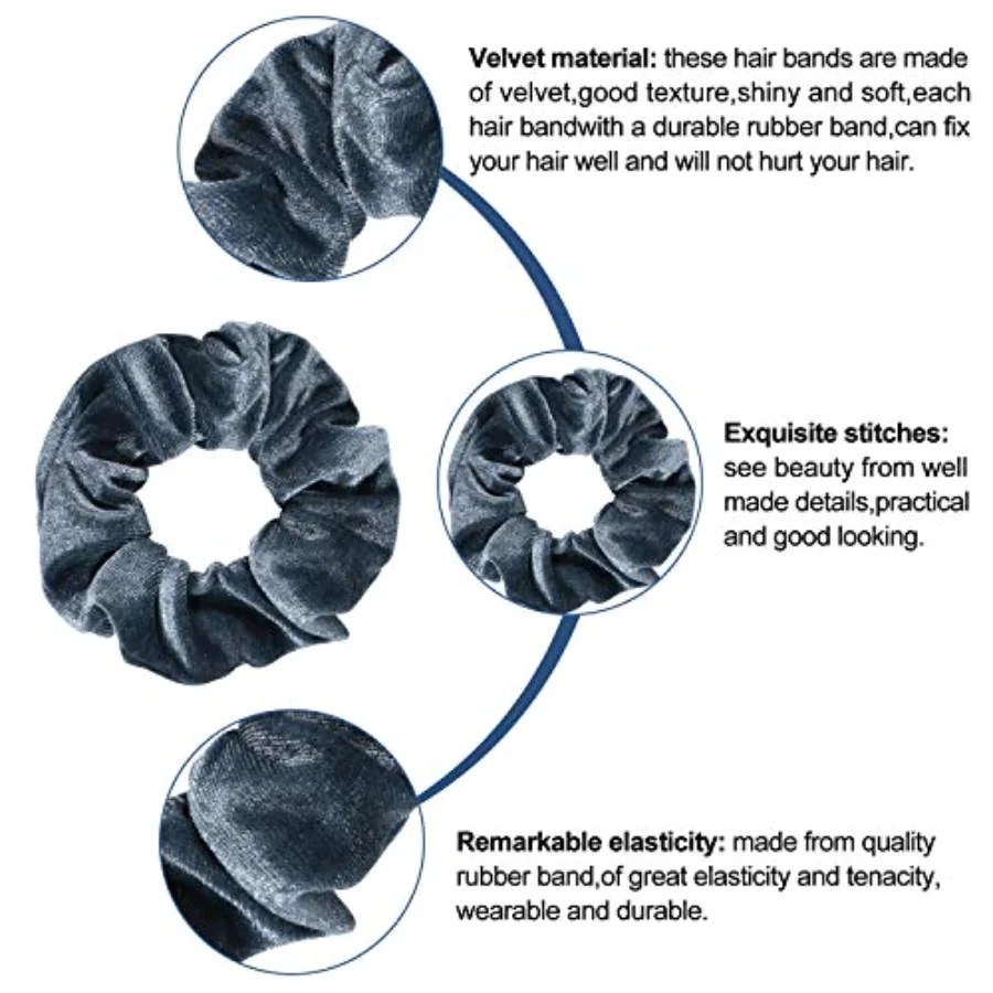 12Pcs Blue Gray Theme Hair Scrunchies Velvet Elastics Scrunchy Bobbles, view 3