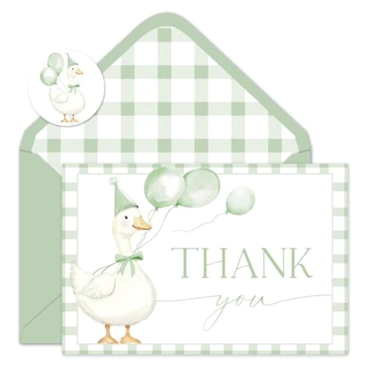 24 Pack One Silly Goose Thank You Cards Bulk Greeting Card Green Plaid