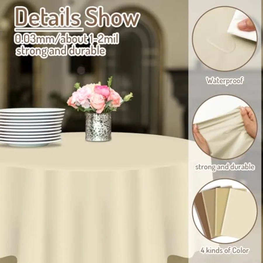 12Pcs Brown Plastic Tablecloth Round Table Cover 4 Gradient Colors, view 3
