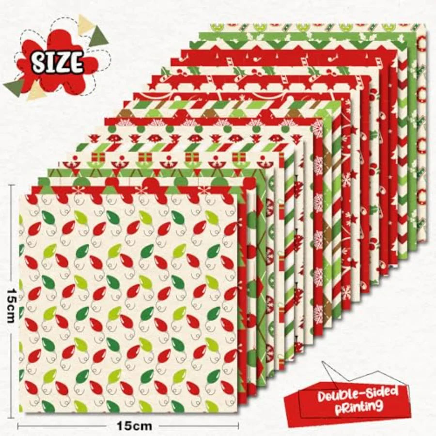 40Pcs Christmas Pattern Paper Red Green Scrapbook Specialty Paper, view 2