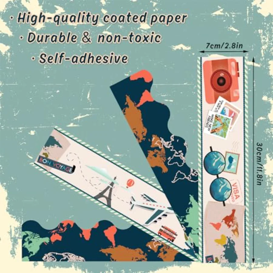 70.8Ft Let's Explore World Map Bulletin Board Borders Travel The Map, view 2