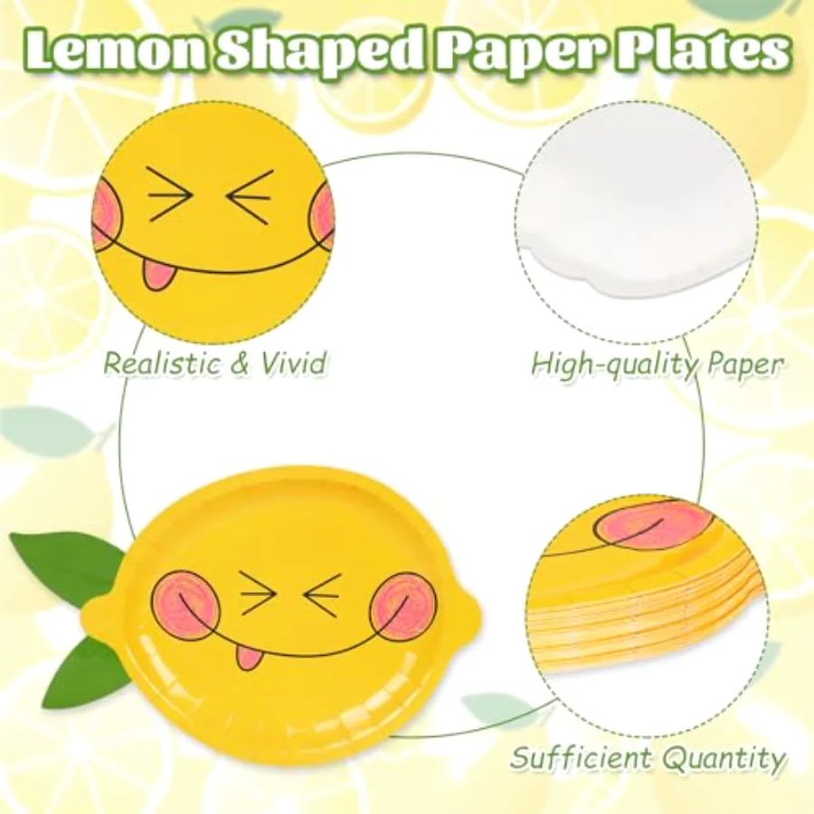 Summer Lemon Shaped Paper Plates 13.2 x 8.7 inch Large Disposable Plates, view 3