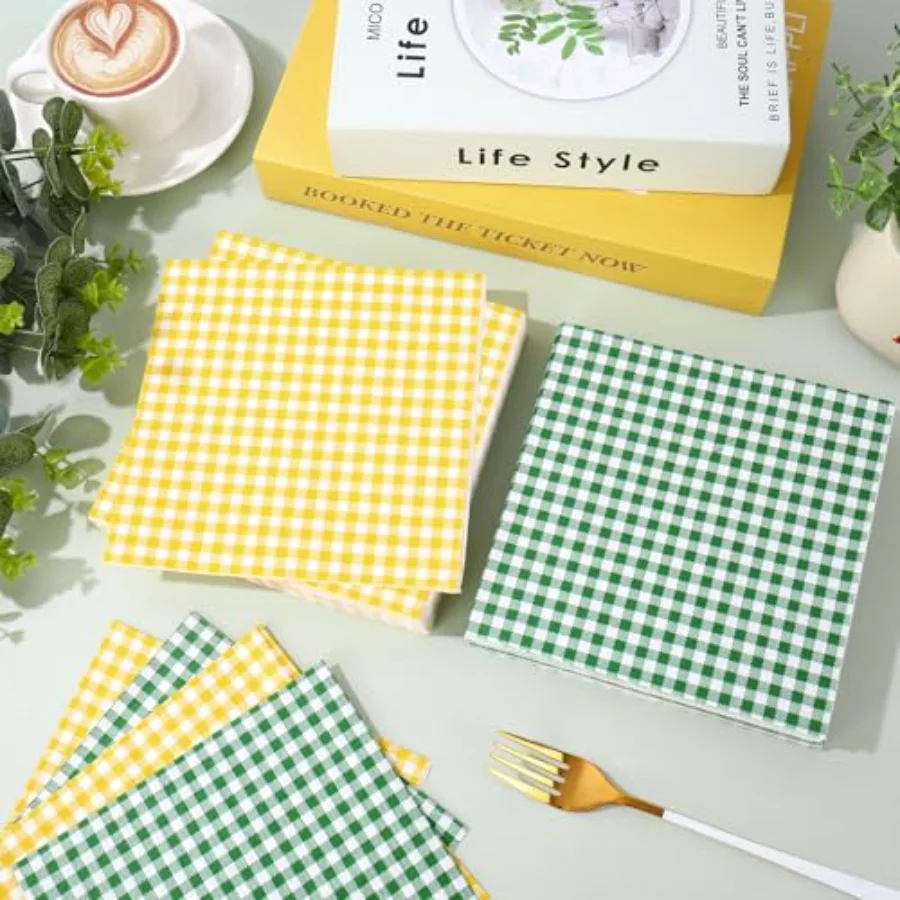100 Pcs Yellow Green Plaid Paper Napkins Luncheon Napkin Golf Themed Let's, view 4