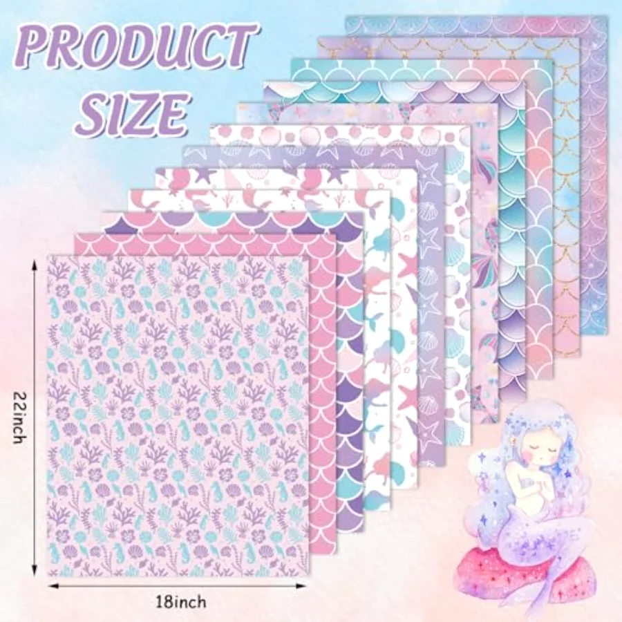 12 Pcs Spring Summer Mermaid Cotton Fabric Bundles Colorful Mermaid Scales, view 2