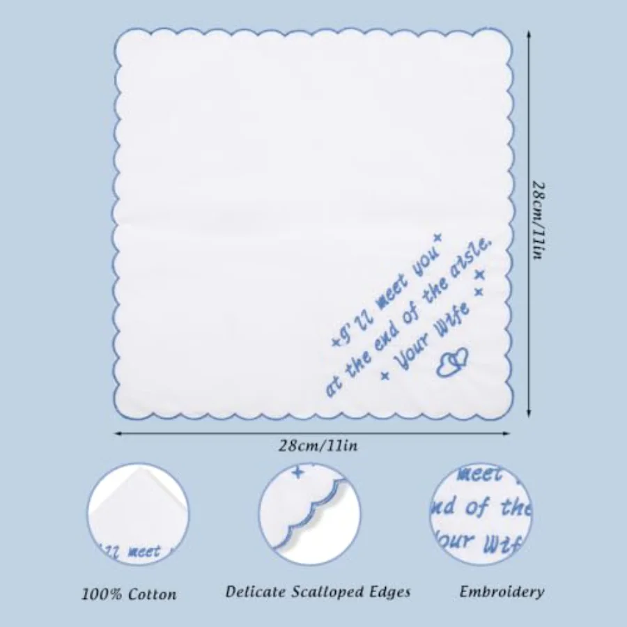 Groom Gift from Bride Wedding Handkerchief Cotton Embroidered Wedding, view 2