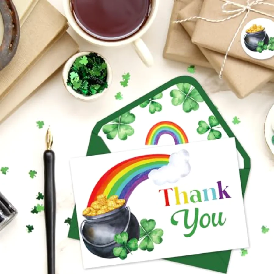 24Pcs St. Patrick's Day Thank You Cards with Envelopes and Stickers, view 4