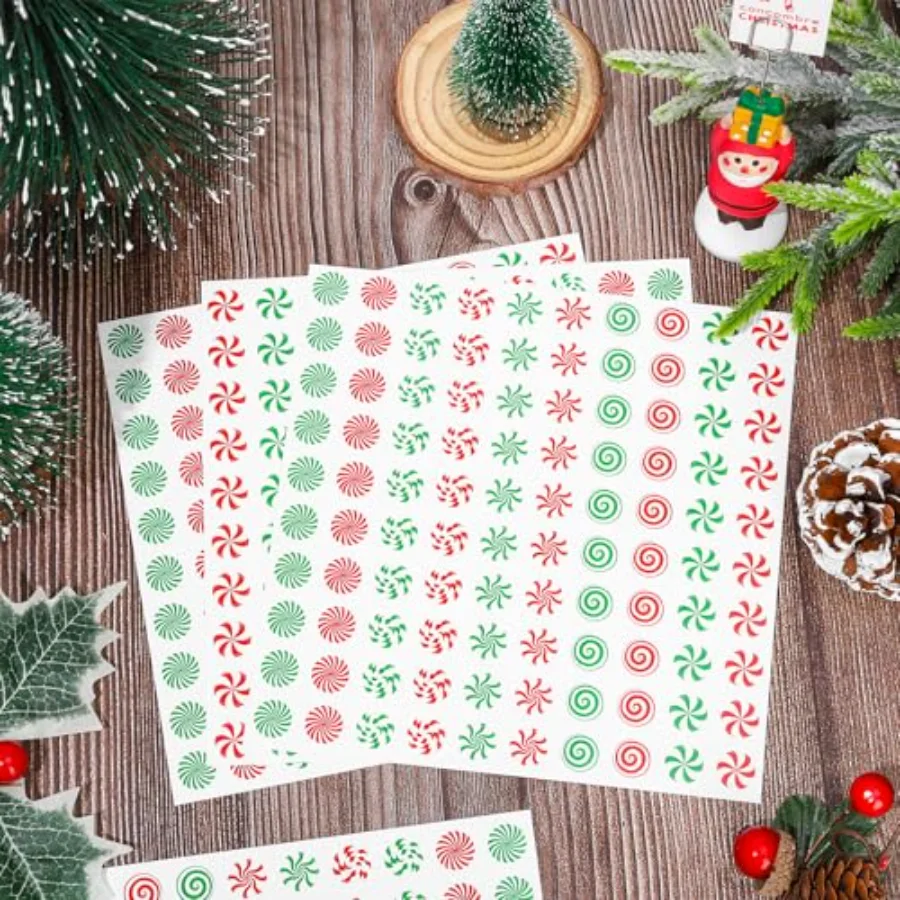1000Pcs Christmas Candy Stickers Mini Red Green Xmas Paper Labels, view 4