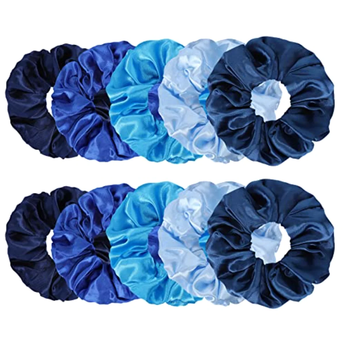 10Pcs Blue Satin Fabric Hair Ties Bulk Ponytail Holders Scrunchies Elastic