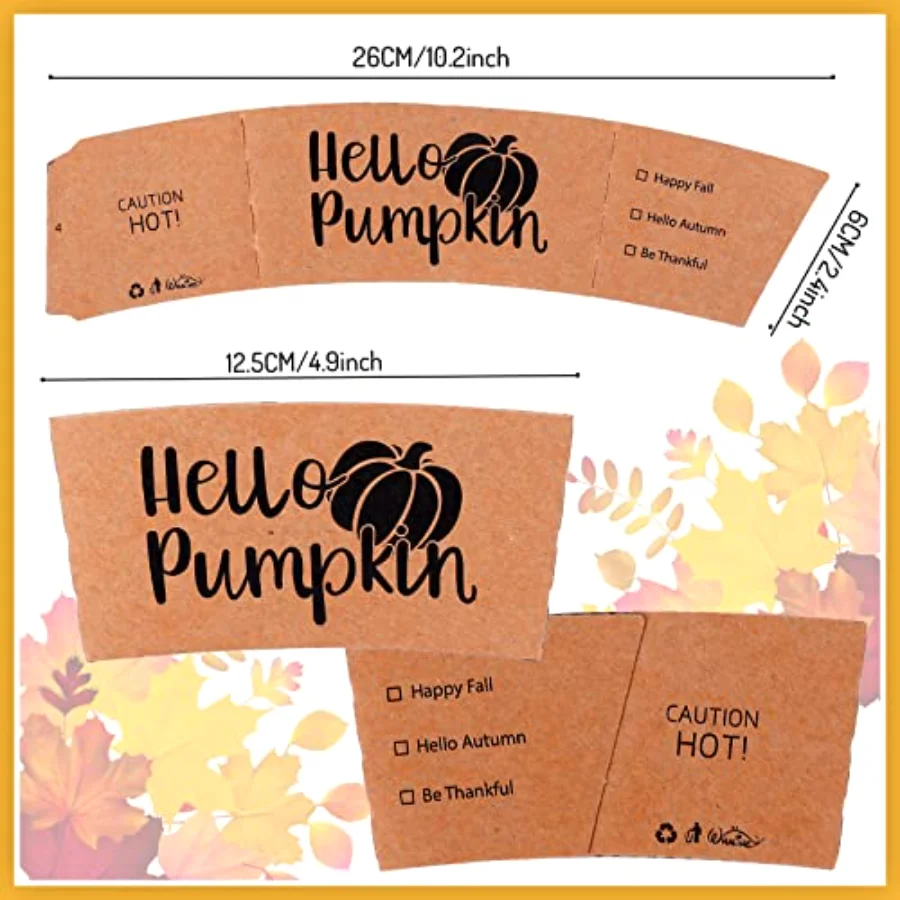 36 Pack Fall Coffee Tea Cup Sleeves Thanksgiving Kraft Paper Sleeves for, view 2