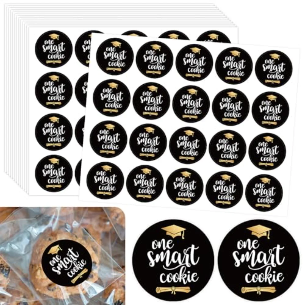 100 Pcs One Smart Cookie 2026 Graduation Stickers Black Gold Congrats Grad