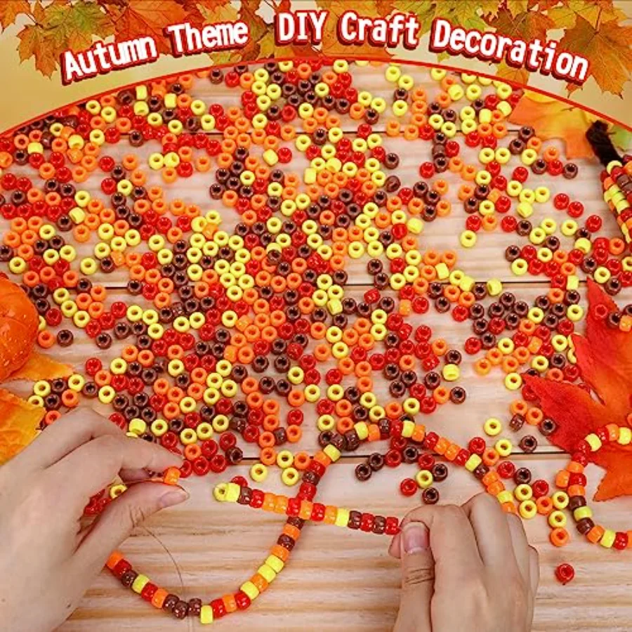 2000 Pieces Fall Pony Beads Plastic Craft Beads Red Brown Yellow Orange, view 3