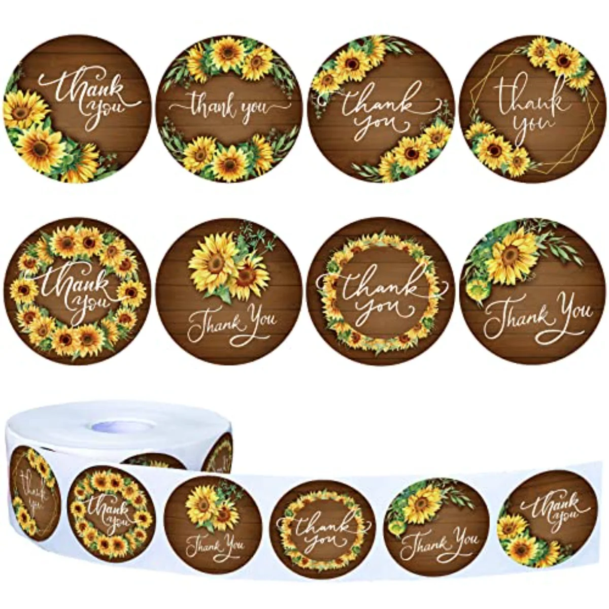 1000Pcs Sunflower Thank You Stickers Roll 8 Designs Floral Thank You Round