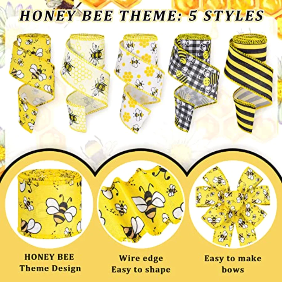 Bee Wired Edge Ribbon 30 Yards 2 Inch World Bee Day Fabric Ribbons 5, view 3