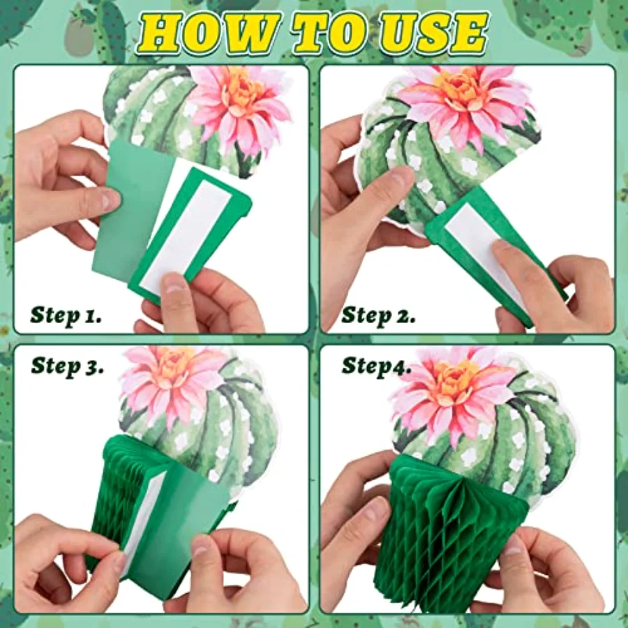 10Pcs Cactus Honeycomb Table Centerpiece Potted Succulent Paper Green, view 4